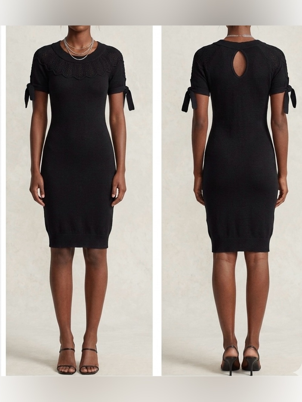 Black Keyhole Knit Mini Dress with Tied Sleeves Y2K Whimsygoth Size M